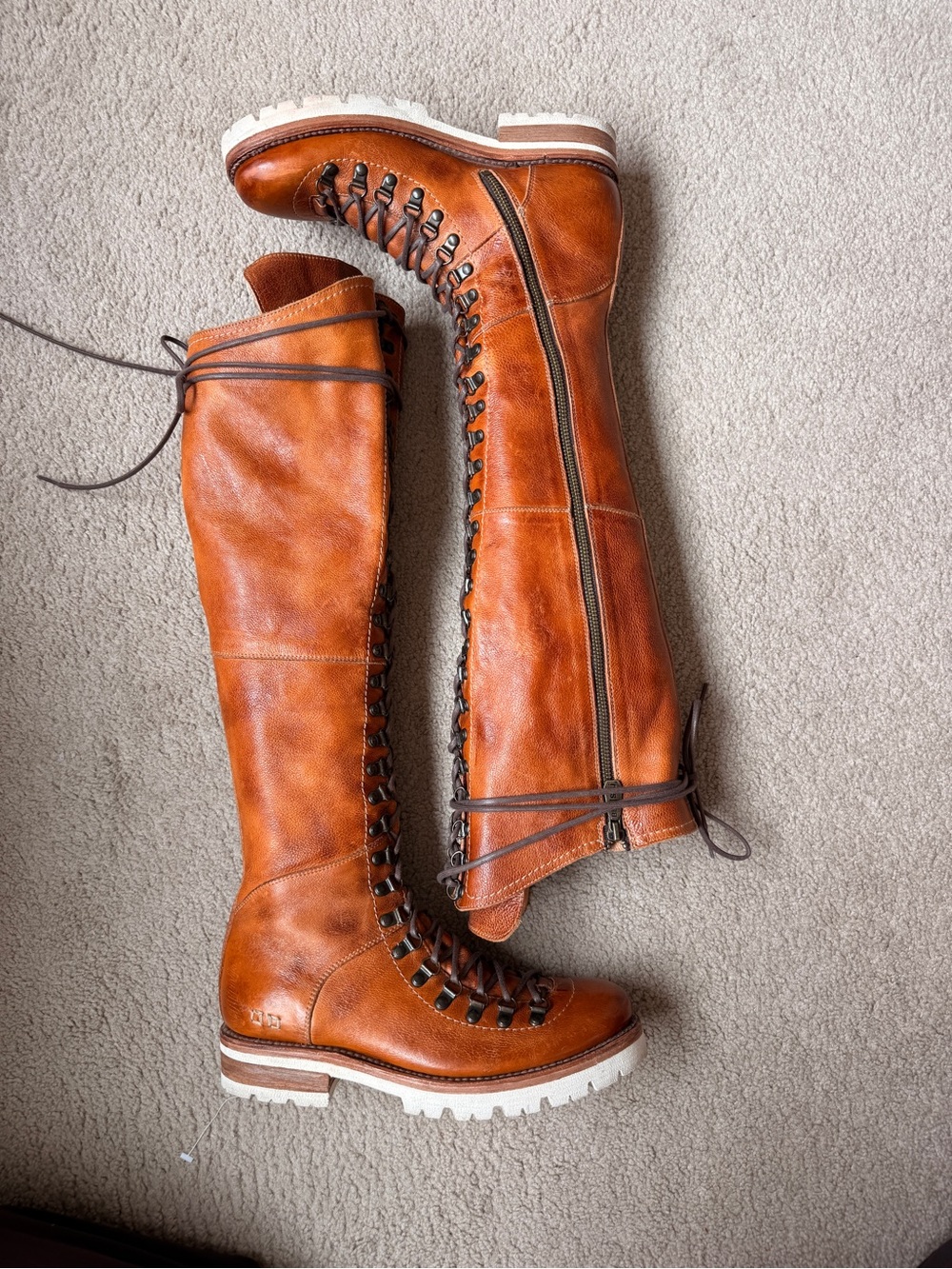 BED|STU x Free People Victory (Lustrous) Pecan Tall Lace-Up Leather Boots - Picture 3 of 15